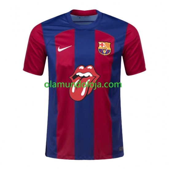 Camisola FC Barcelona Rolling Stones Homem Equipamento Primeiro 2023-2024 Manga Curta